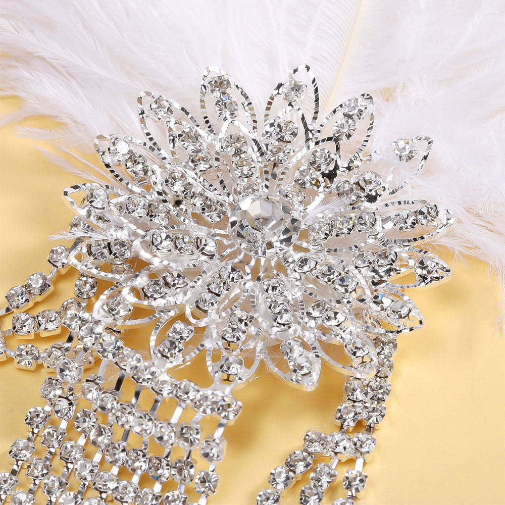Classic Vintage Rhinestone Floral Feather Tassel Headpiece