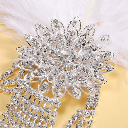 Classic Vintage Rhinestone Floral Feather Tassel Headpiece
