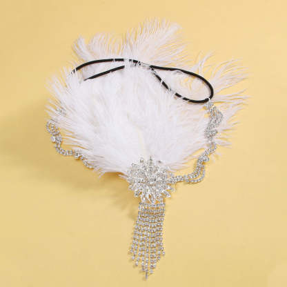 Classic Vintage Rhinestone Floral Feather Tassel Headpiece