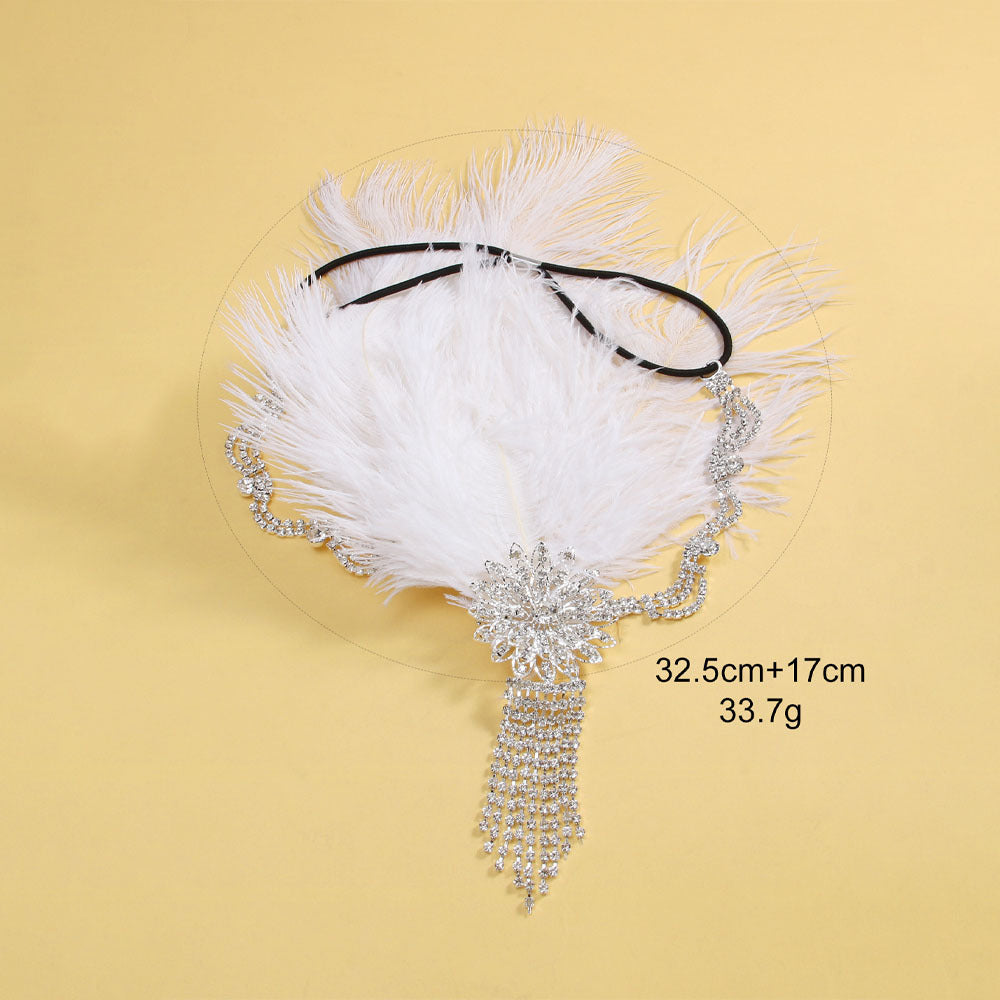 Classic Vintage Rhinestone Floral Feather Tassel Headpiece
