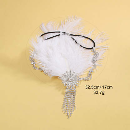 Classic Vintage Rhinestone Floral Feather Tassel Headpiece