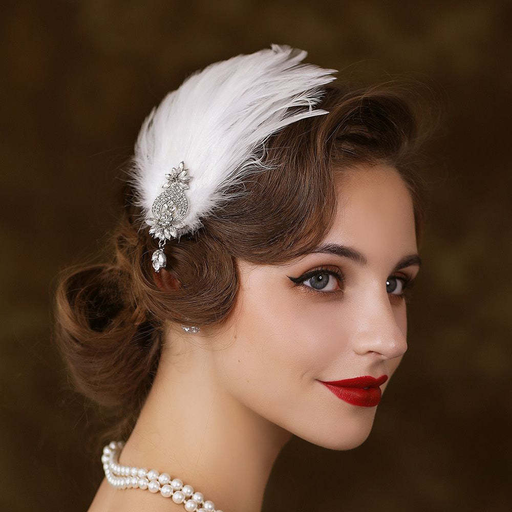 Elegant Vintage Rhinestone Feather Comb Headpiece