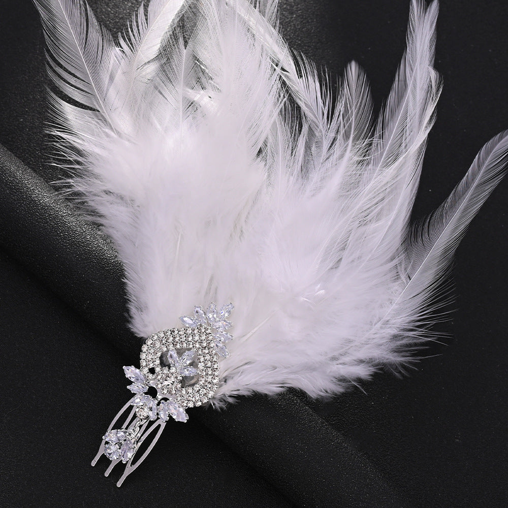 Elegant Vintage Rhinestone Feather Comb Headpiece