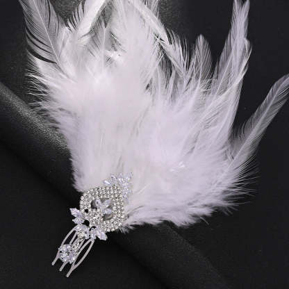 Elegant Vintage Rhinestone Feather Comb Headpiece
