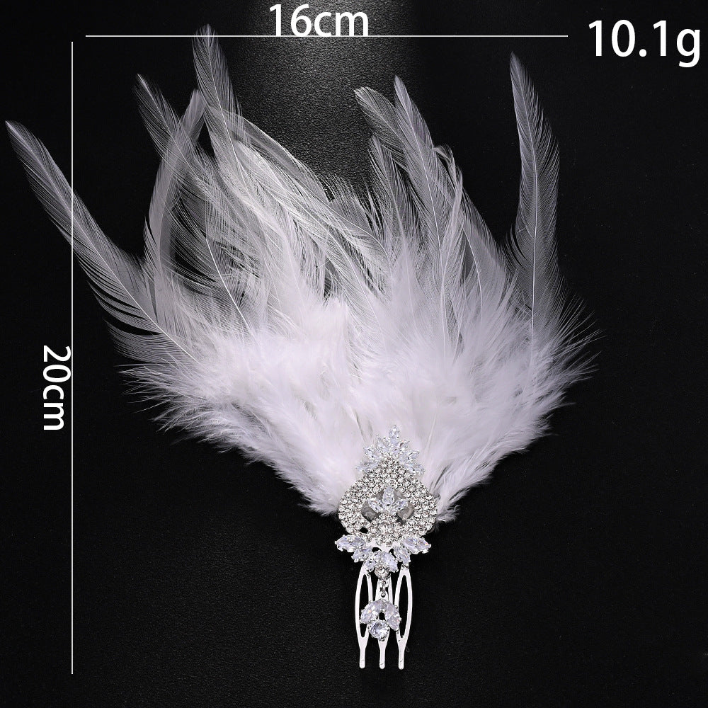 Elegant Vintage Rhinestone Feather Comb Headpiece