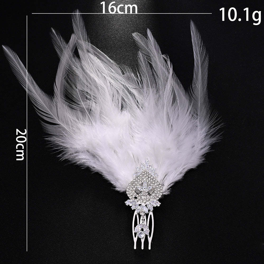 Elegant Vintage Rhinestone Feather Comb Headpiece