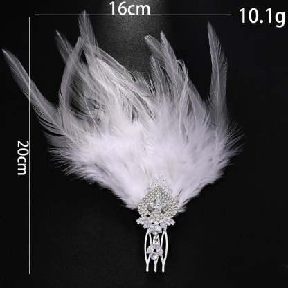 Elegant Vintage Rhinestone Feather Comb Headpiece