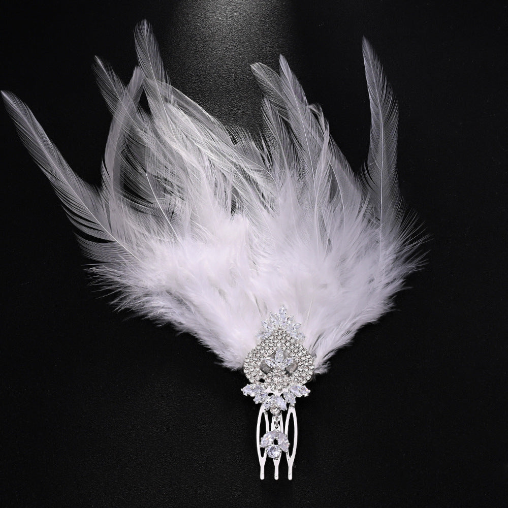 Elegant Vintage Rhinestone Feather Comb Headpiece