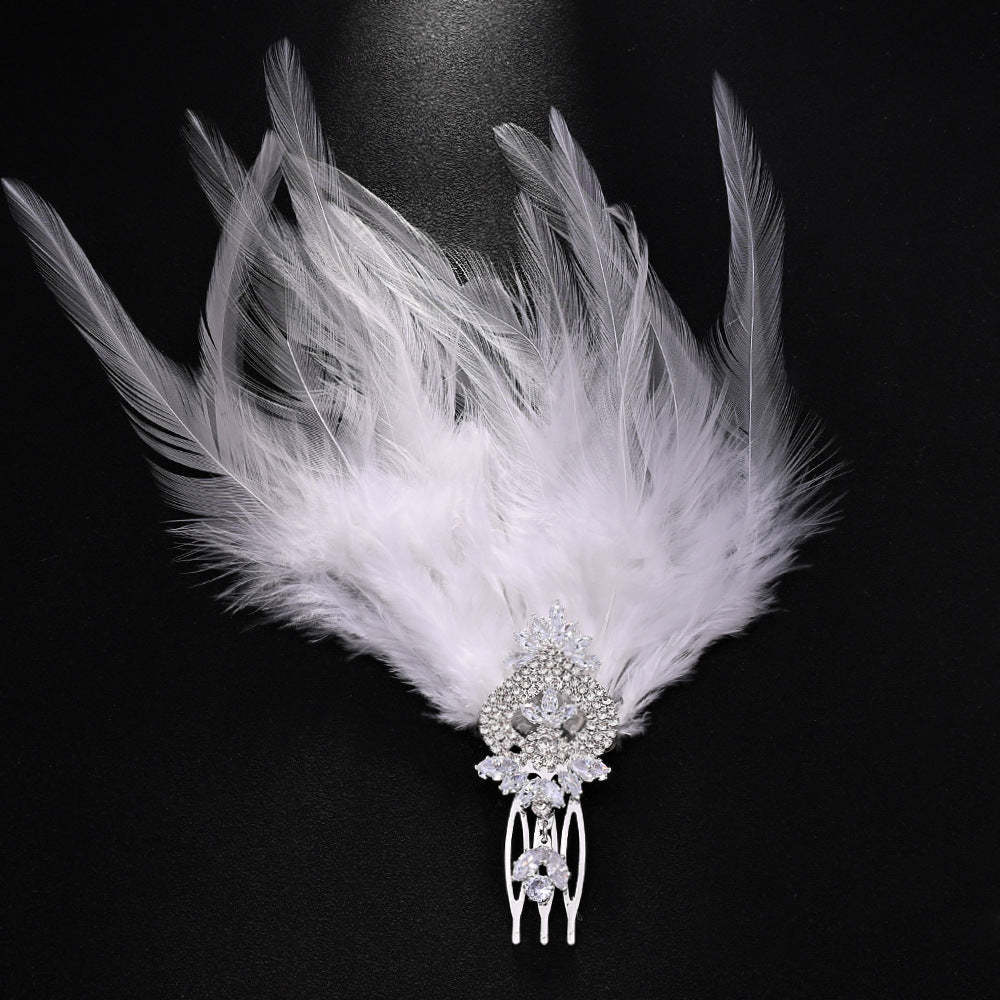 Elegant Vintage Rhinestone Feather Comb Headpiece