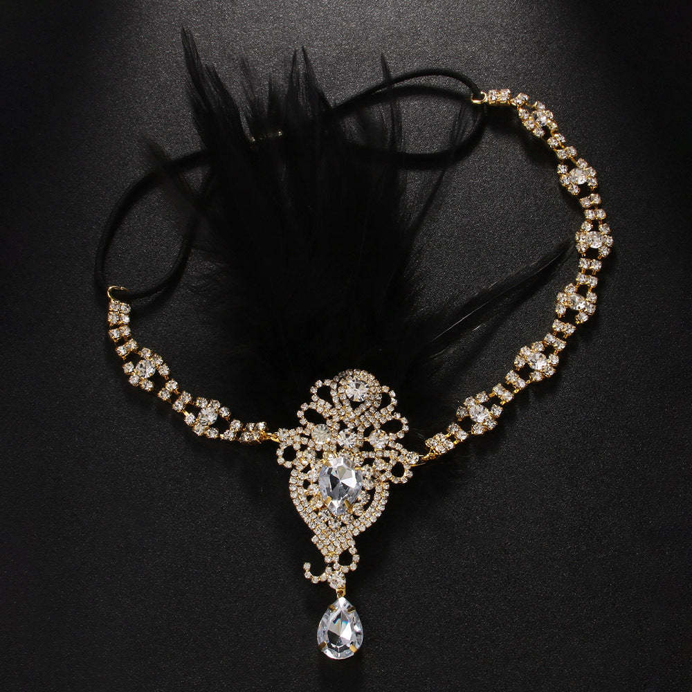 Exquisite Vintage 1920s Rhinestone Hairband with Feather
