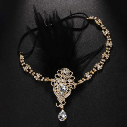Exquisite Vintage 1920s Rhinestone Hairband with Feather