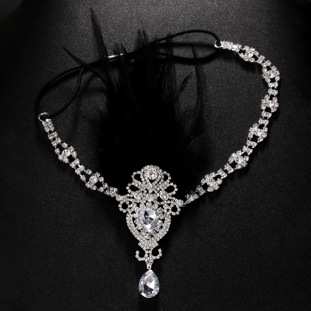 Exquisite Vintage 1920s Rhinestone Hairband with Feather