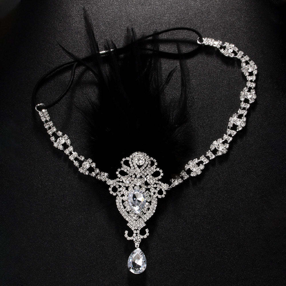 Exquisite Vintage 1920s Rhinestone Hairband with Feather