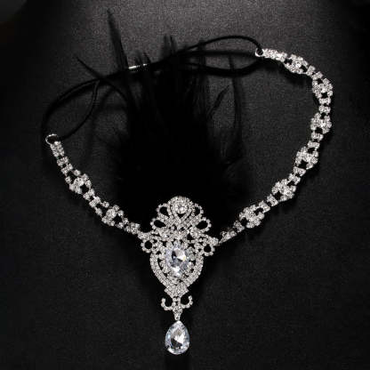 Exquisite Vintage 1920s Rhinestone Hairband with Feather