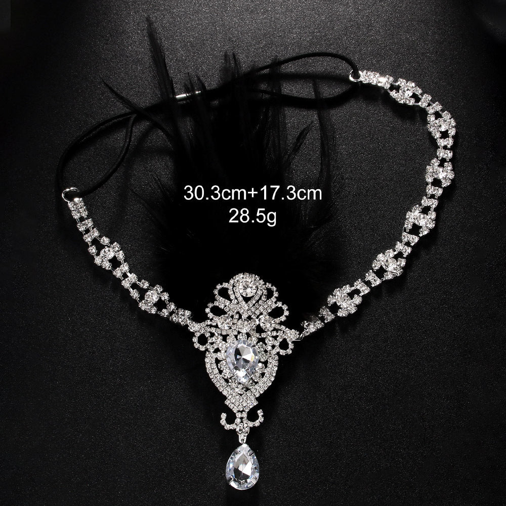 Exquisite Vintage 1920s Rhinestone Hairband with Feather