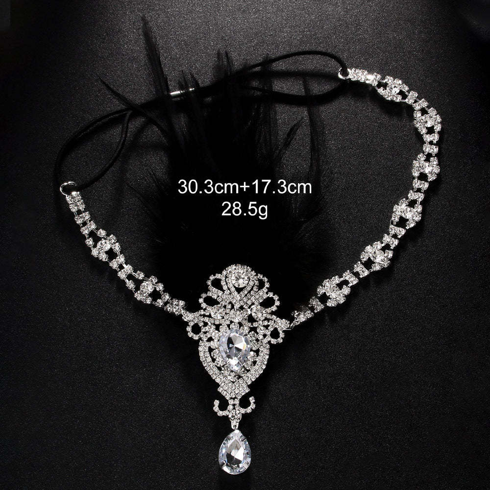 Exquisite Vintage 1920s Rhinestone Hairband with Feather