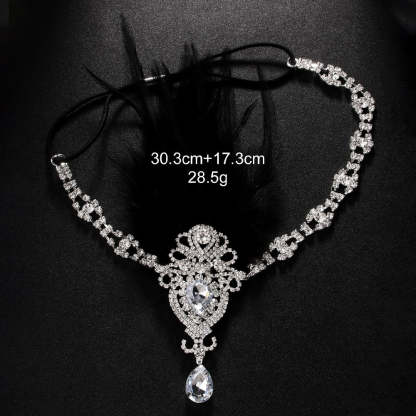 Exquisite Vintage 1920s Rhinestone Hairband with Feather
