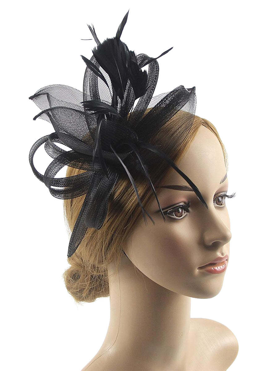 Floppy Organza Wedding Fascinator Headpiece with Vintage Bow & Feather