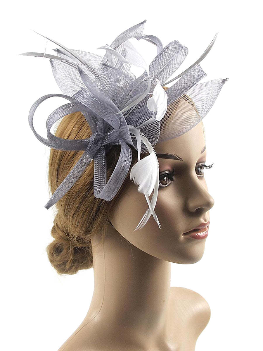 Floppy Organza Wedding Fascinator Headpiece with Vintage Bow & Feather