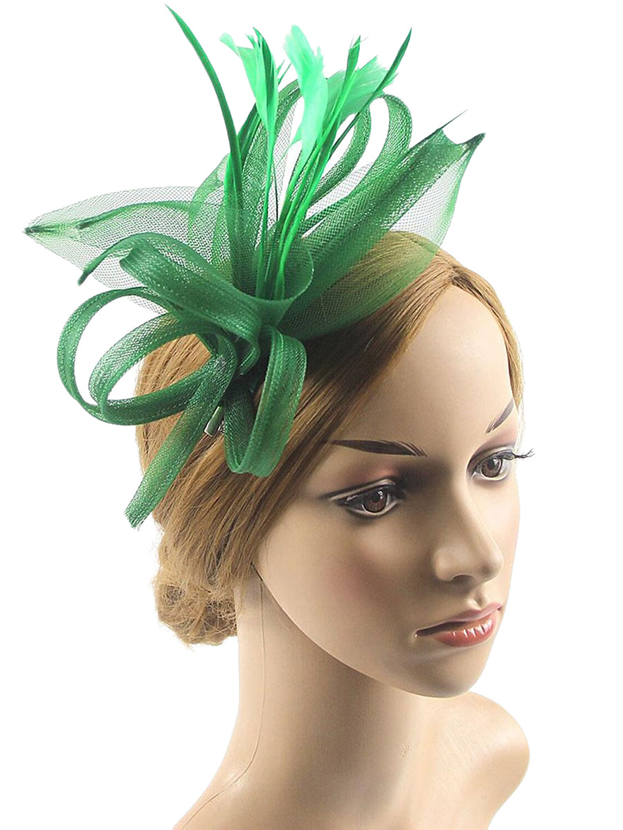 Floppy Organza Wedding Fascinator Headpiece with Vintage Bow & Feather