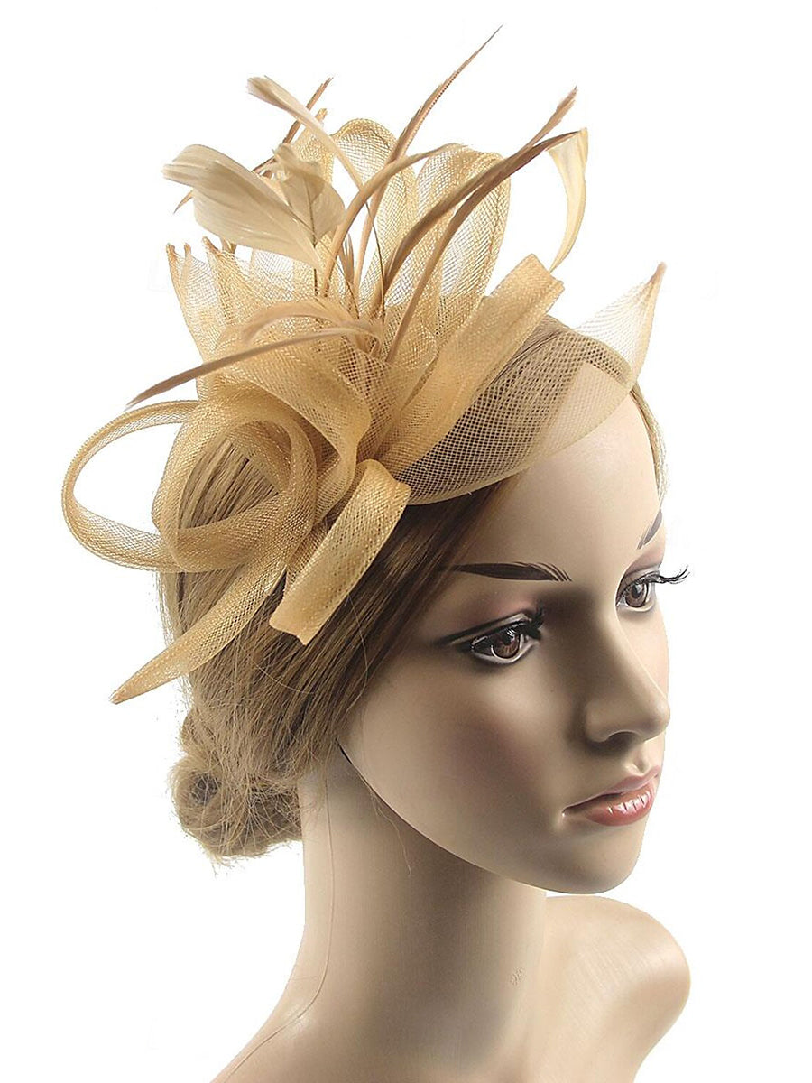 Floppy Organza Wedding Fascinator Headpiece with Vintage Bow & Feather