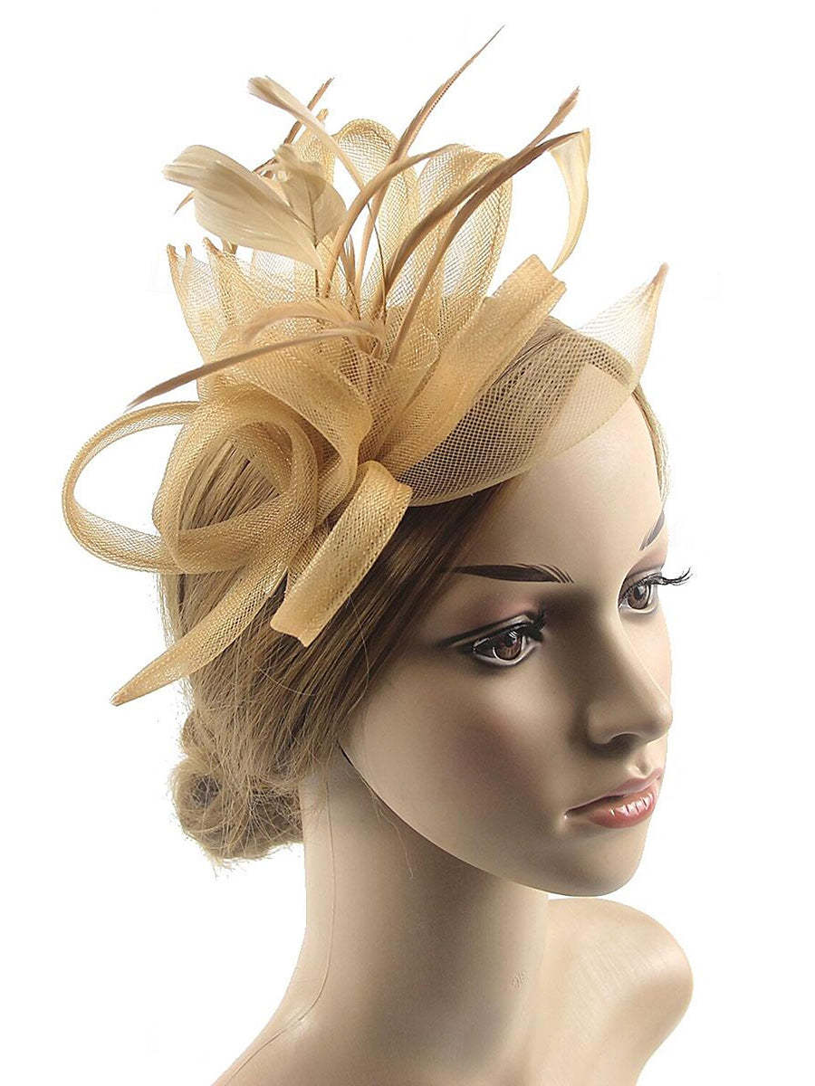 Floppy Organza Wedding Fascinator Headpiece with Vintage Bow & Feather