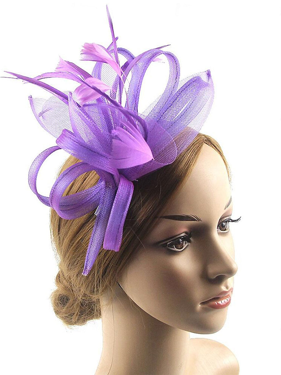 Floppy Organza Wedding Fascinator Headpiece with Vintage Bow & Feather