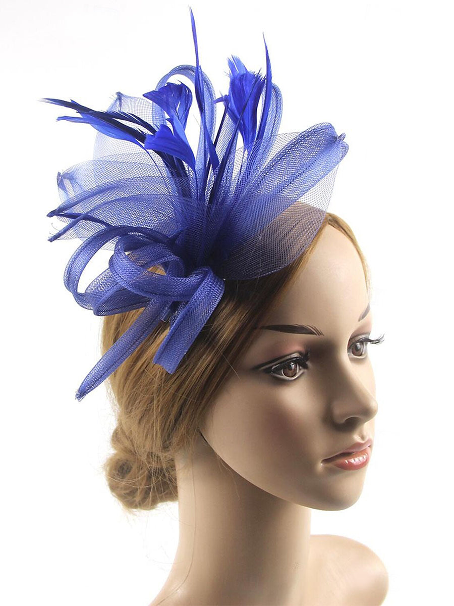 Floppy Organza Wedding Fascinator Headpiece with Vintage Bow & Feather