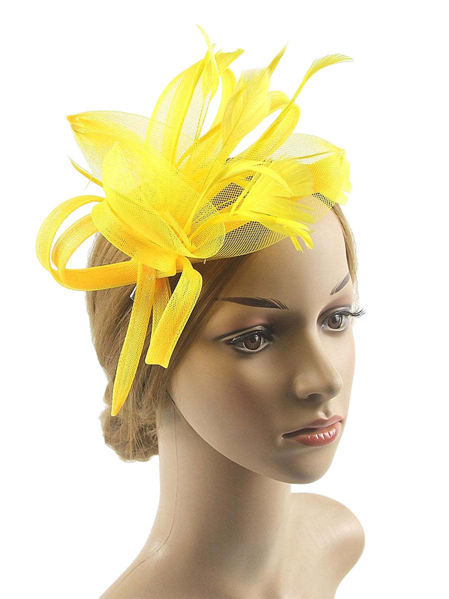 Floppy Organza Wedding Fascinator Headpiece with Vintage Bow & Feather