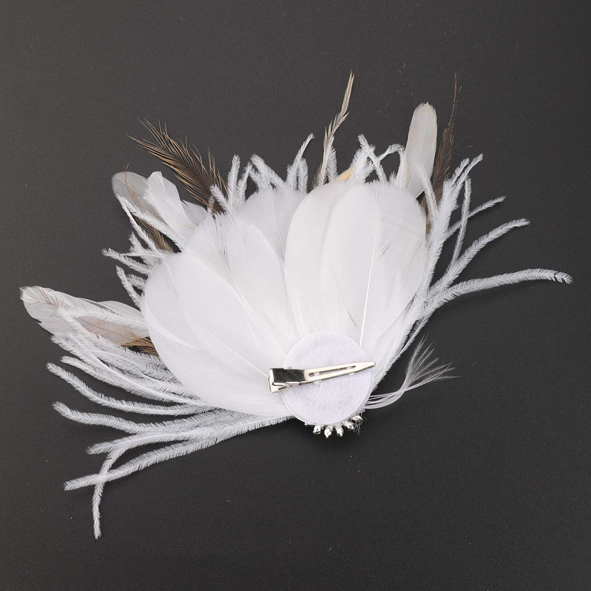 Elegant White Vintage Feather Fascinator with Crystal for Weddings