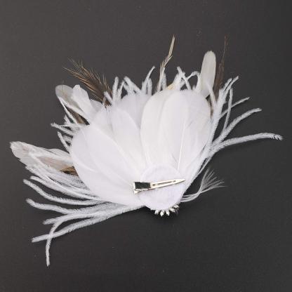 Elegant White Vintage Feather Fascinator with Crystal for Weddings