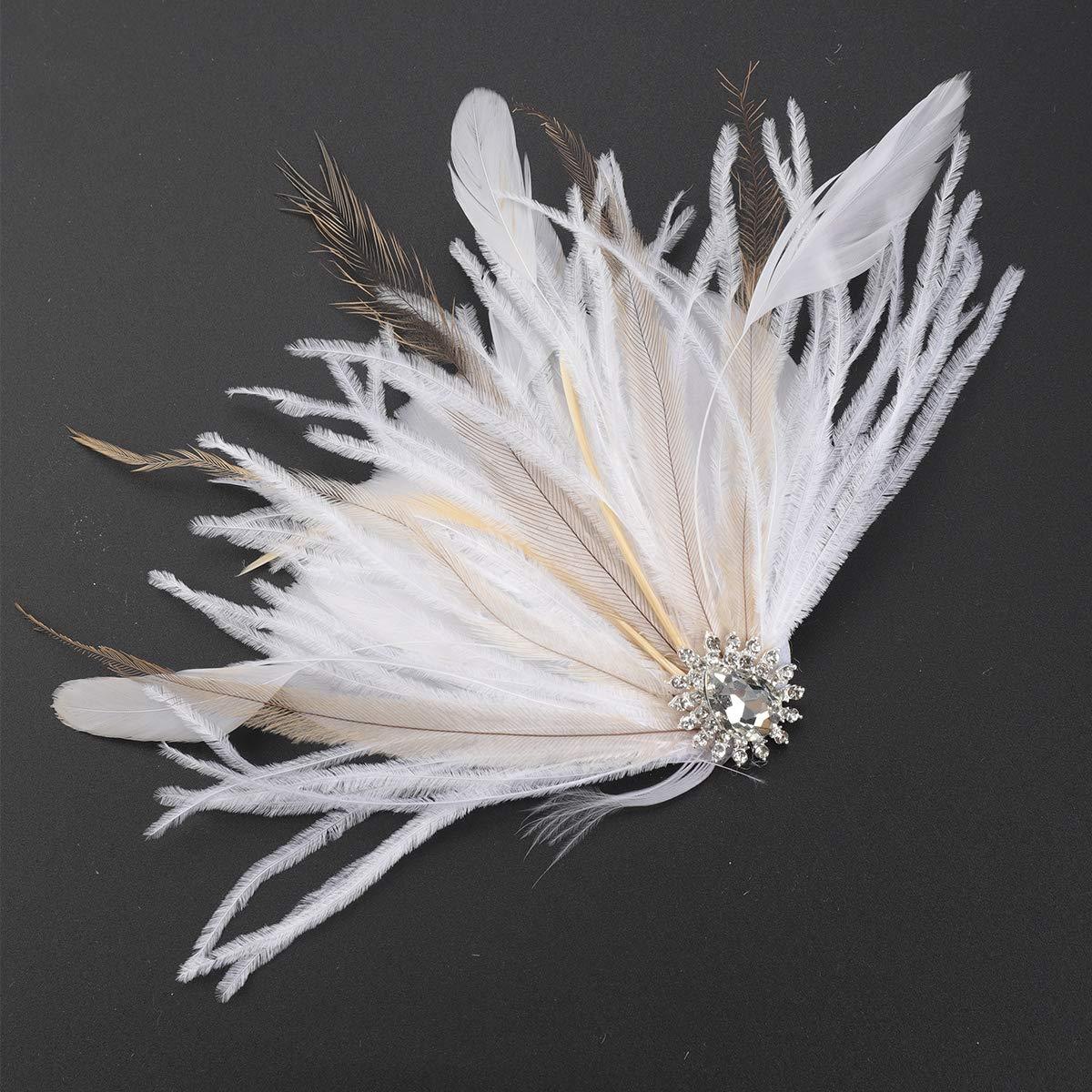 Elegant White Vintage Feather Fascinator with Crystal for Weddings