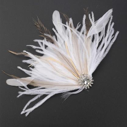 Elegant White Vintage Feather Fascinator with Crystal for Weddings