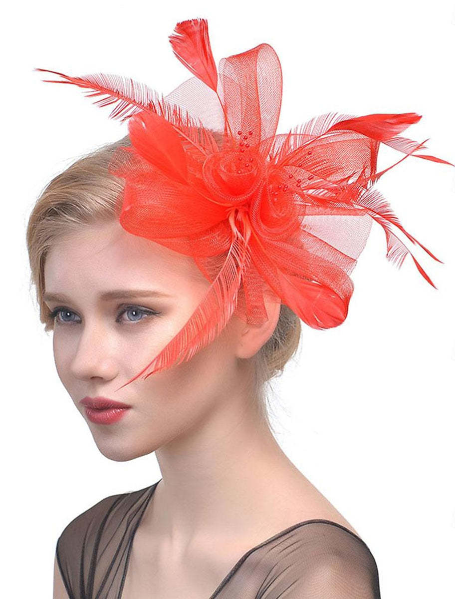 Vintage Veil Fedora Hat with Flower and Feather for Women's Wedding Party