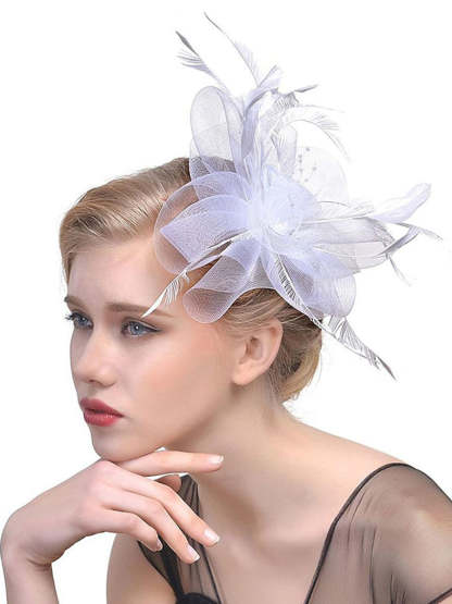 Vintage Veil Fedora Hat with Flower and Feather for Women's Wedding Party