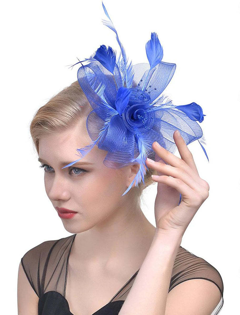 Vintage Veil Fedora Hat with Flower and Feather for Women's Wedding Party