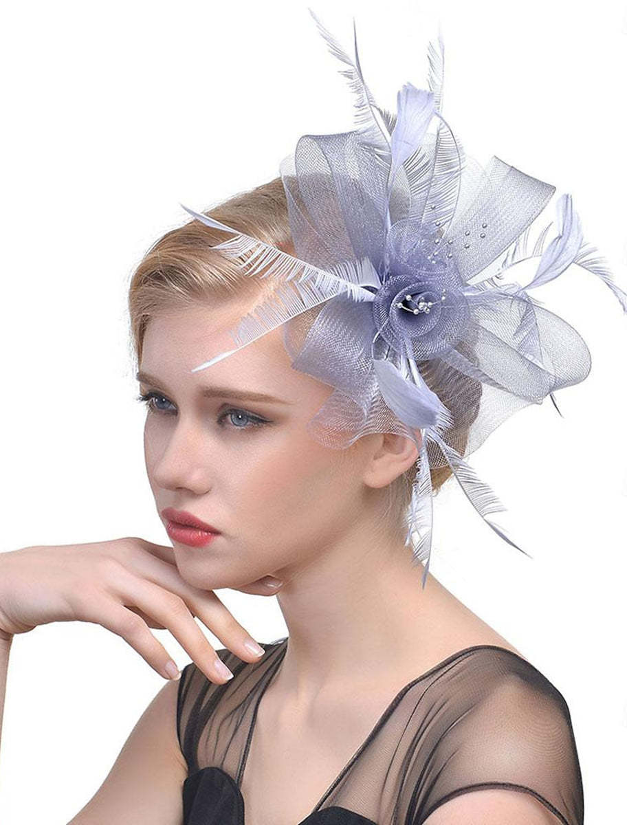Vintage Veil Fedora Hat with Flower and Feather for Women's Wedding Party