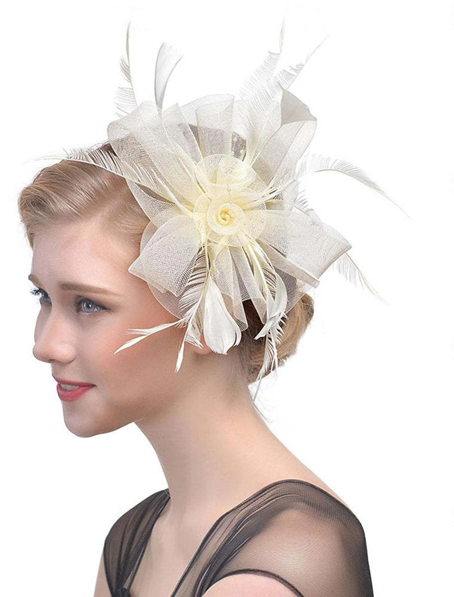 Vintage Veil Fedora Hat with Flower and Feather for Women's Wedding Party