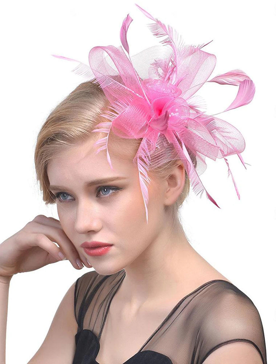Vintage Veil Fedora Hat with Flower and Feather for Women's Wedding Party