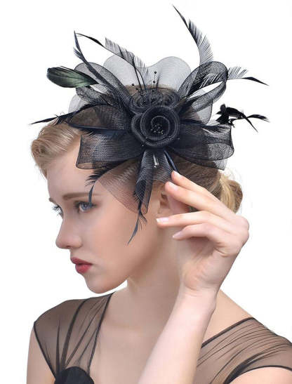 Vintage Veil Fedora Hat with Flower and Feather for Women's Wedding Party