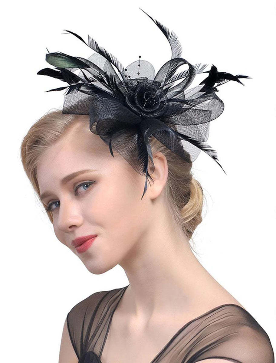Vintage Veil Fedora Hat with Flower and Feather for Women's Wedding Party