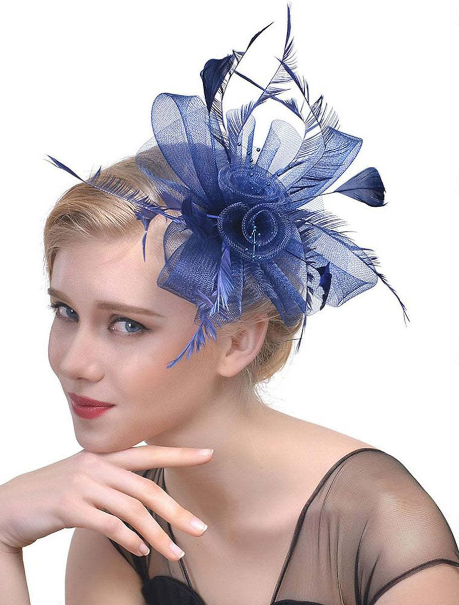 Vintage Veil Fedora Hat with Flower and Feather for Women's Wedding Party