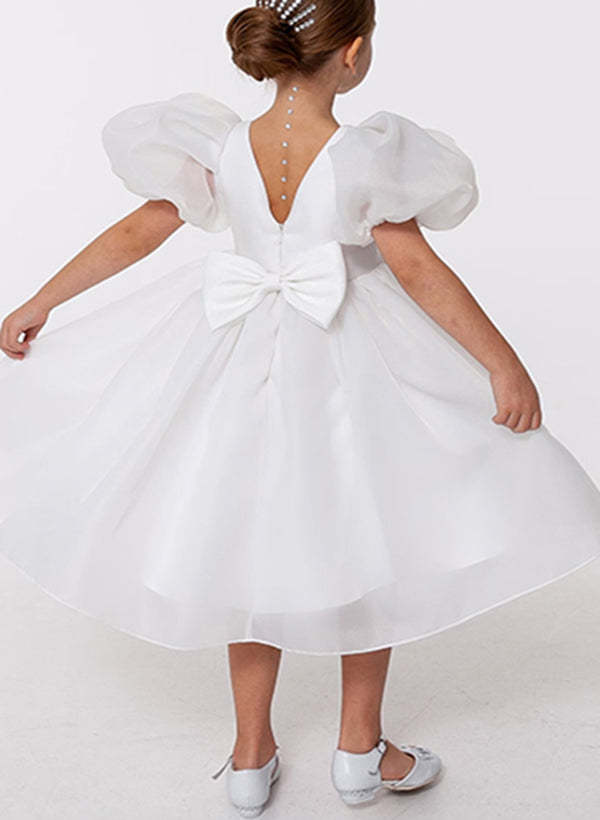 Princess A-Line Flower Girl Dresses Featuring a Scoop Neck and Bowknot