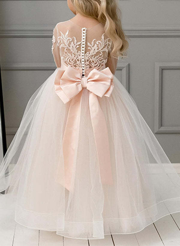 Princess A-Line Flower Girl Dresses Featuring a Scoop Neck and Bowknot