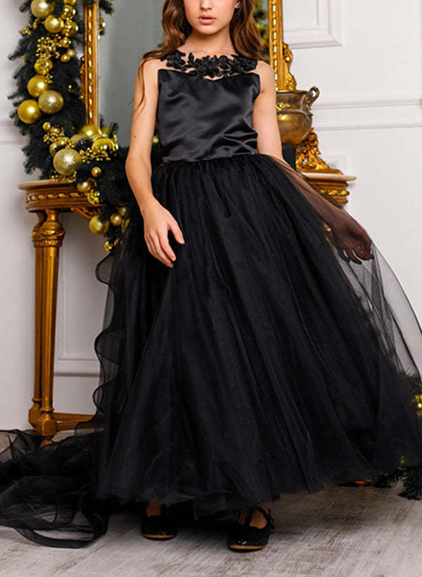 Princess A-Line Flower Girl Dresses Featuring a Scoop Neck and Bowknot