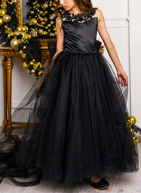 Princess A-Line Flower Girl Dresses Featuring a Scoop Neck and Bowknot