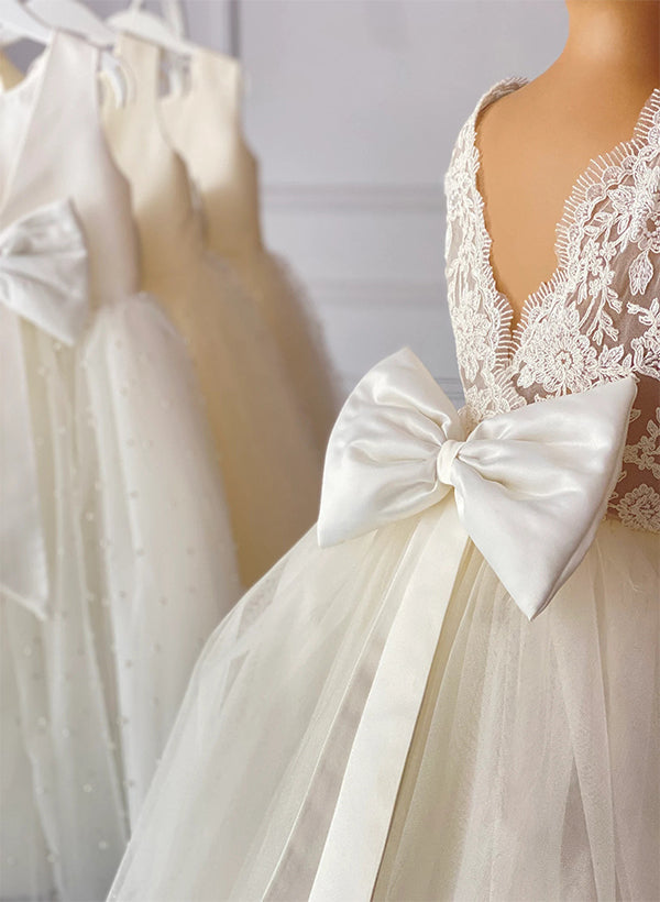 Flower Girl Dresses with Bowknot in Ball Gown Scoop Style