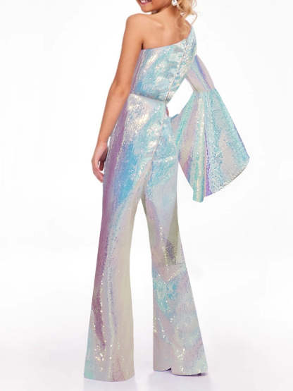 Rainbow Unicorn Jumpsuit for Girls with One Shoulder