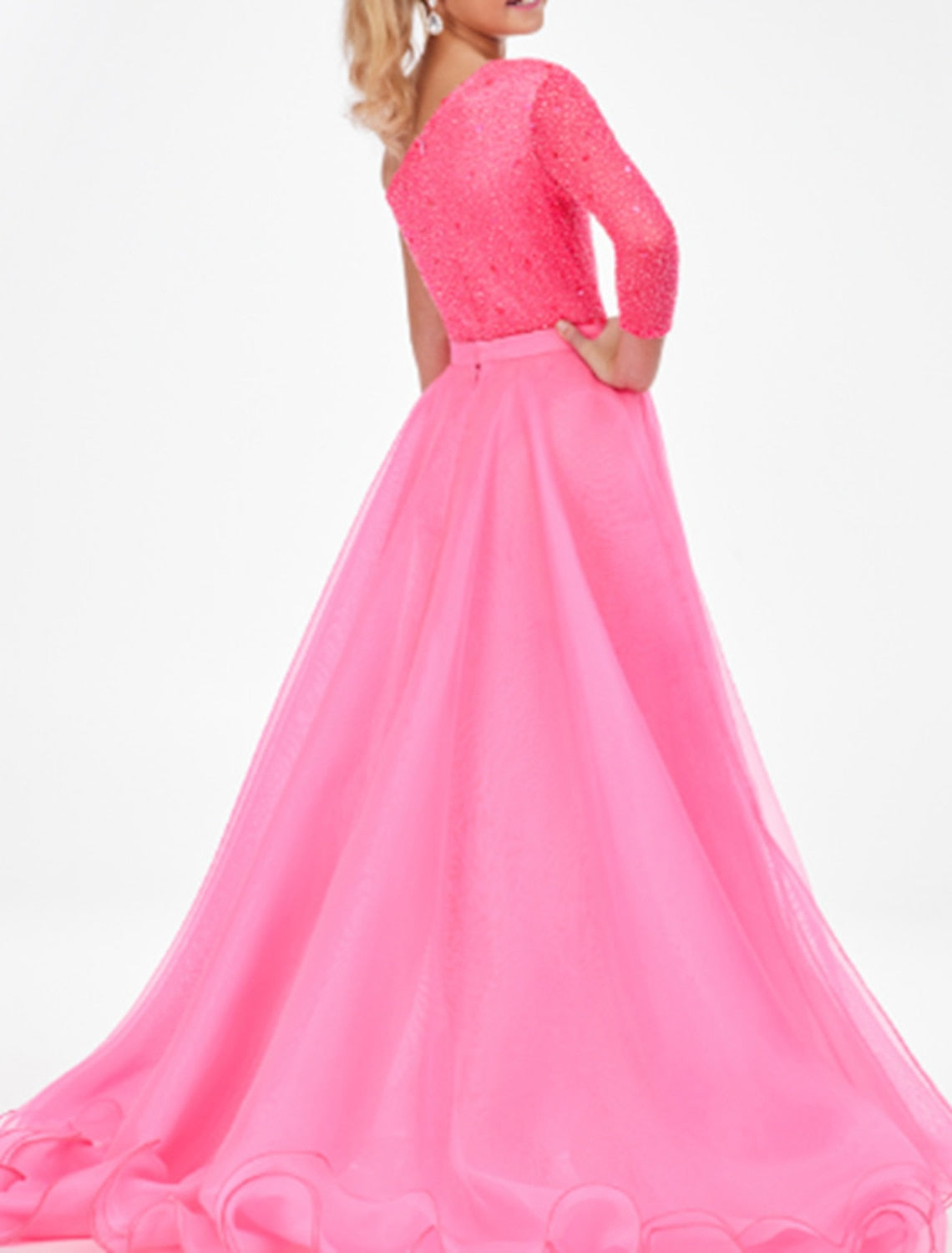 Jumpsuit for Party Girls with One Shoulder Sequins and Watteau Train