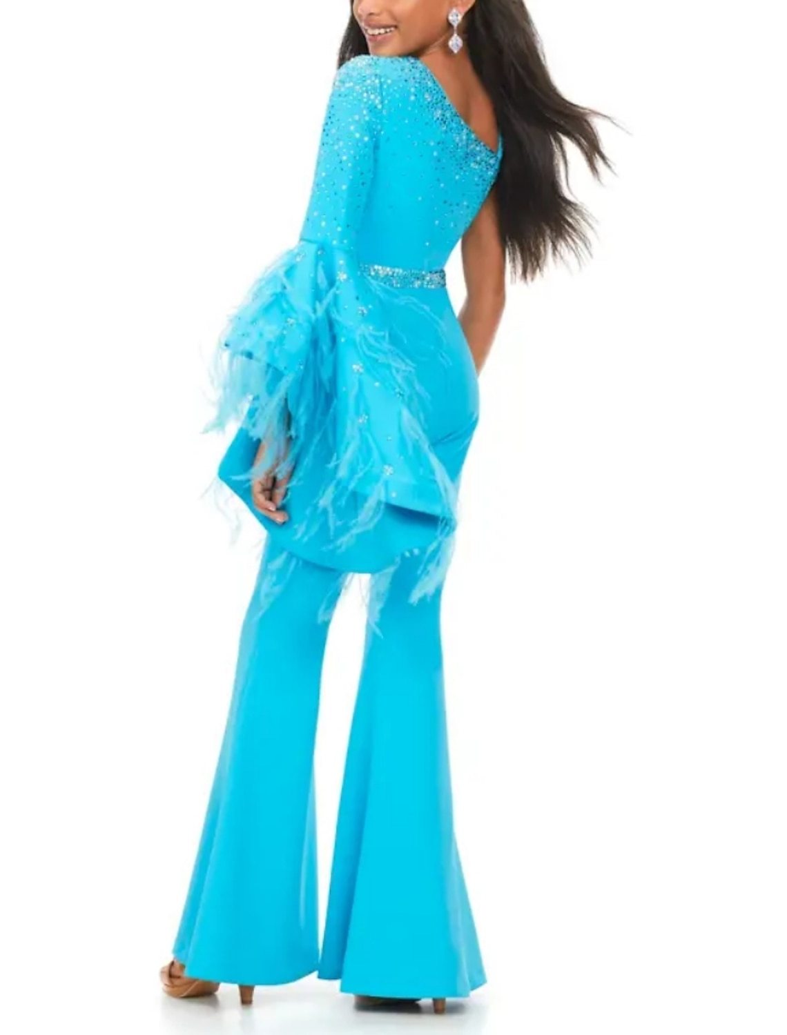 Sequined and Feathered One-Shoulder Jumpsuit for Party Girls
